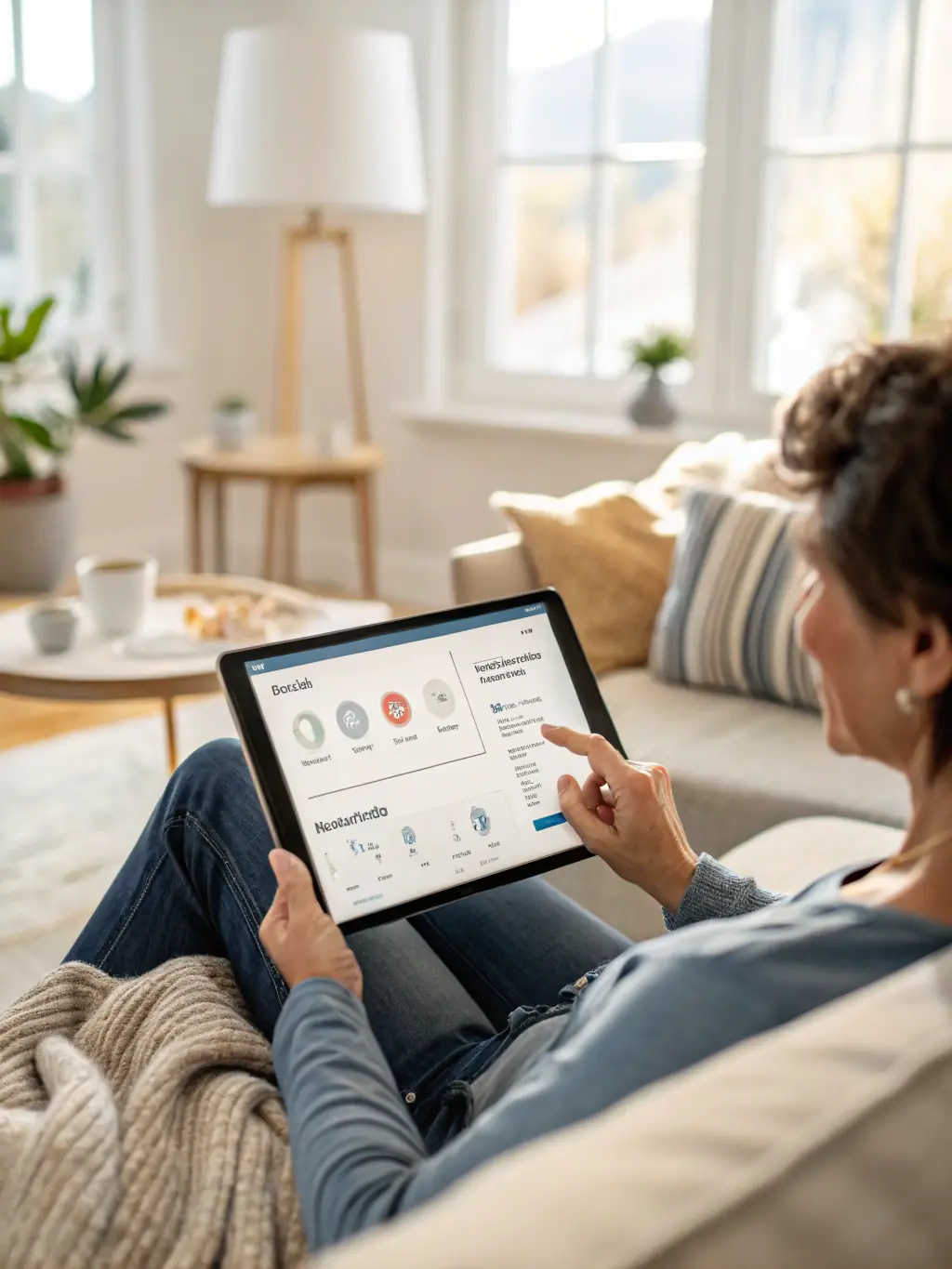 A parent smiling while easily adjusting settings on the Fun Button app, highlighting the customization options available.